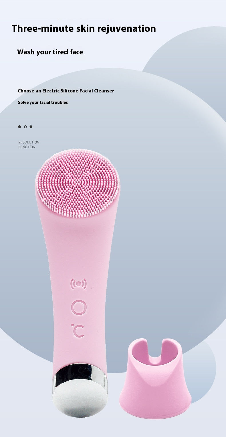 Electric Silicone Face Cleansing Brush, Vibration Heating
