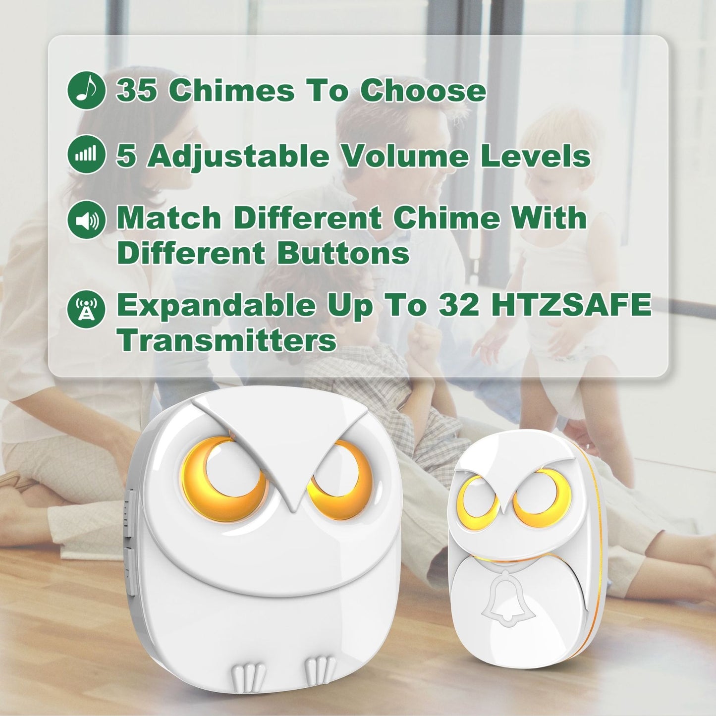 Owl Design Long-Distance Wireless Music Doorbell