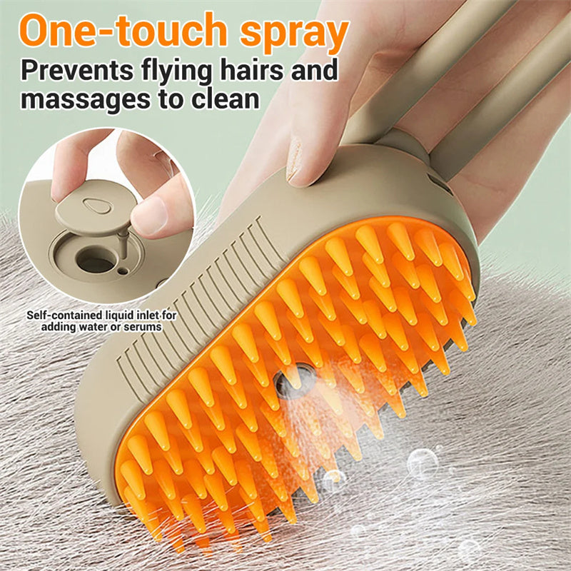 3-in-1 Electric Pet Steam Brush – Grooming, Massage & Hair Removal
