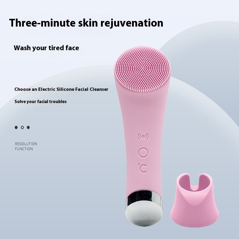 Electric Silicone Face Cleansing Brush, Vibration Heating