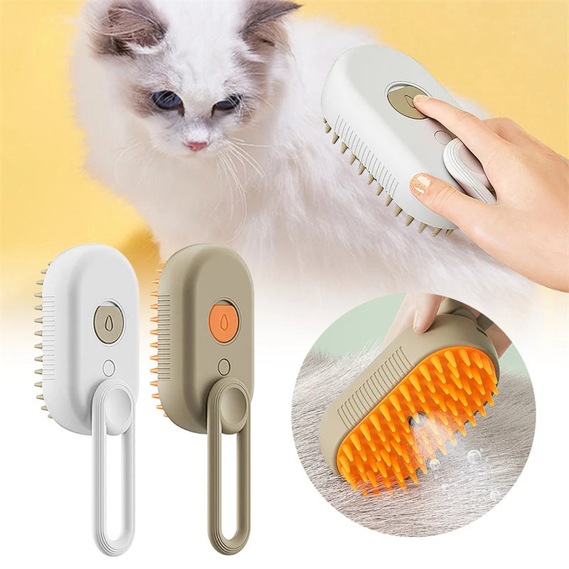 3-in-1 Electric Pet Steam Brush – Grooming, Massage & Hair Removal