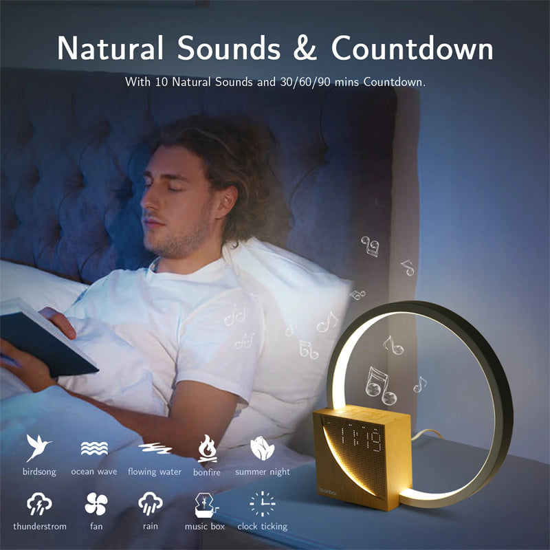 Touch Control Bedside Lamp with Natural Sounds, Alarm Clock & 3-Level Dimmable Light – Modern Nightstand Desk Lamp