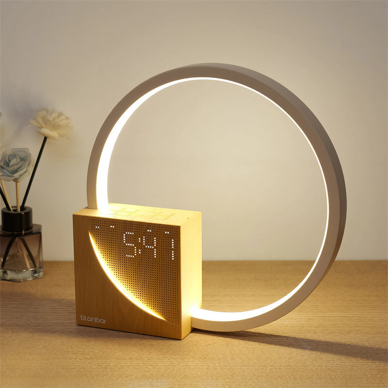 Touch Control Bedside Lamp with Natural Sounds, Alarm Clock & 3-Level Dimmable Light – Modern Nightstand Desk Lamp