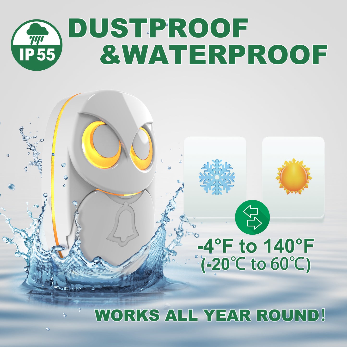 Owl Design Long-Distance Wireless Music Doorbell