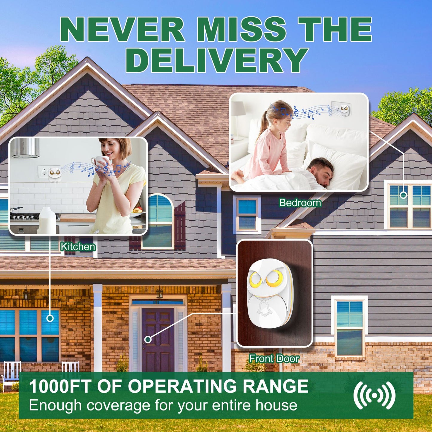 Owl Design Long-Distance Wireless Music Doorbell