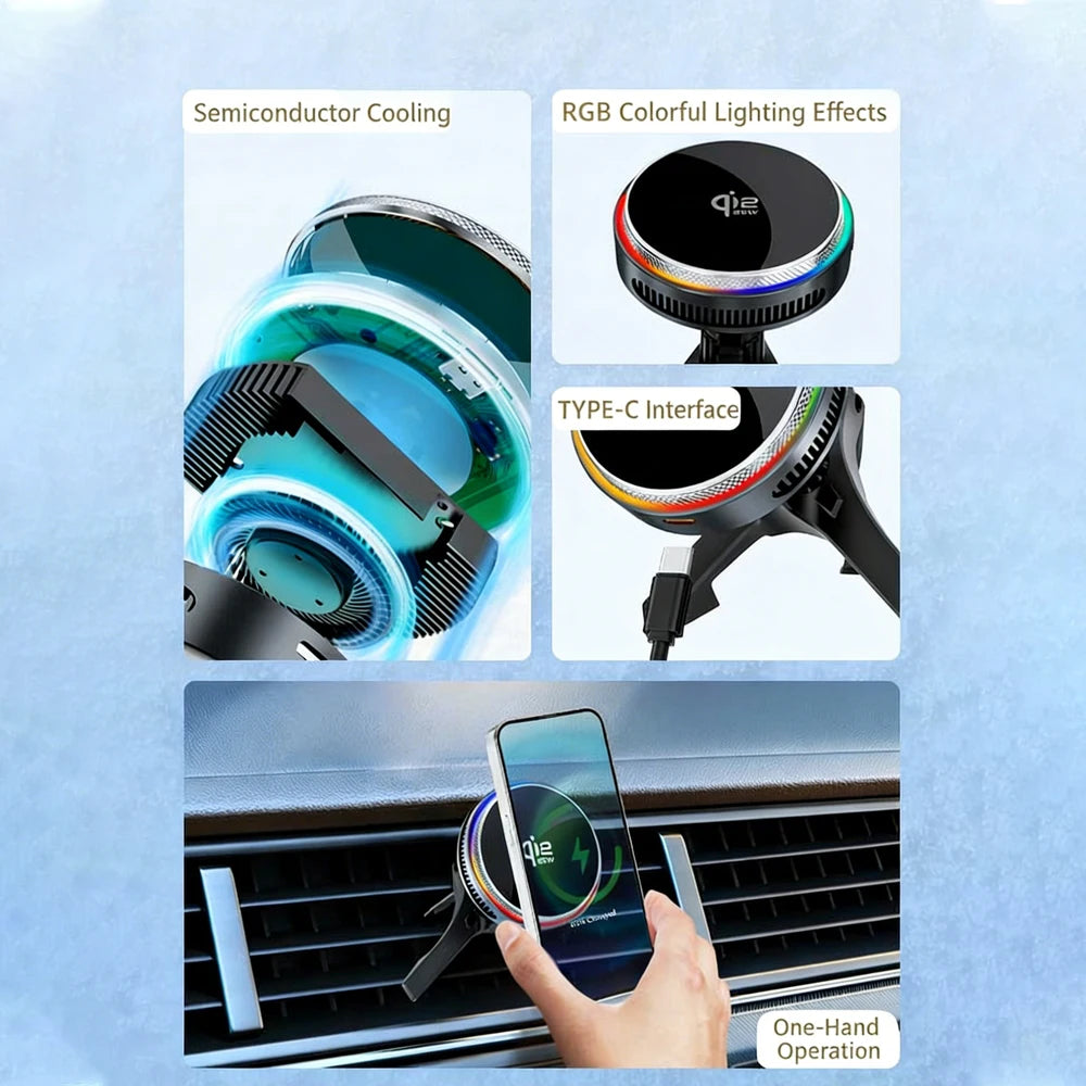 Magnetic Wireless Car Charger with RGB Cooling