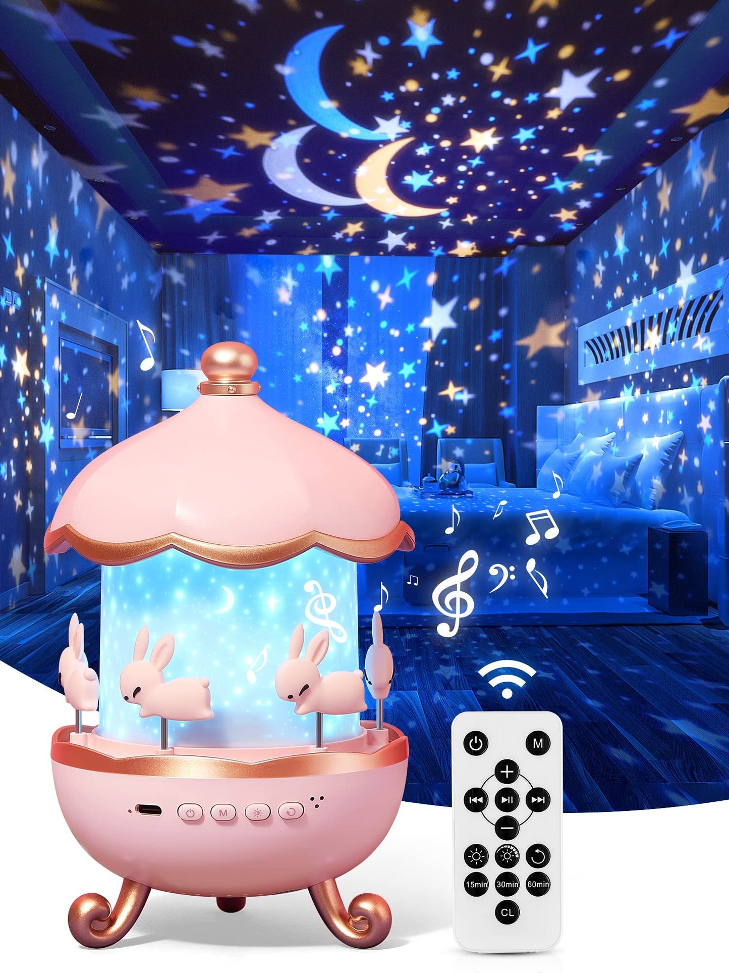 Kids Night Light Projector - Space Rotation LED Lamp with 12 Films