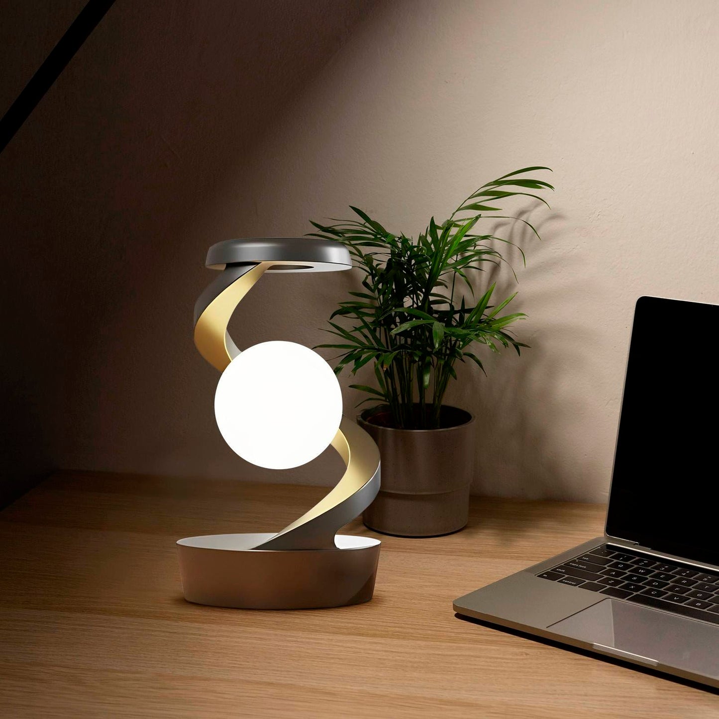 Rotating Moon Desk Lamp – Wireless Phone Charger & Touch Sensor Night Light