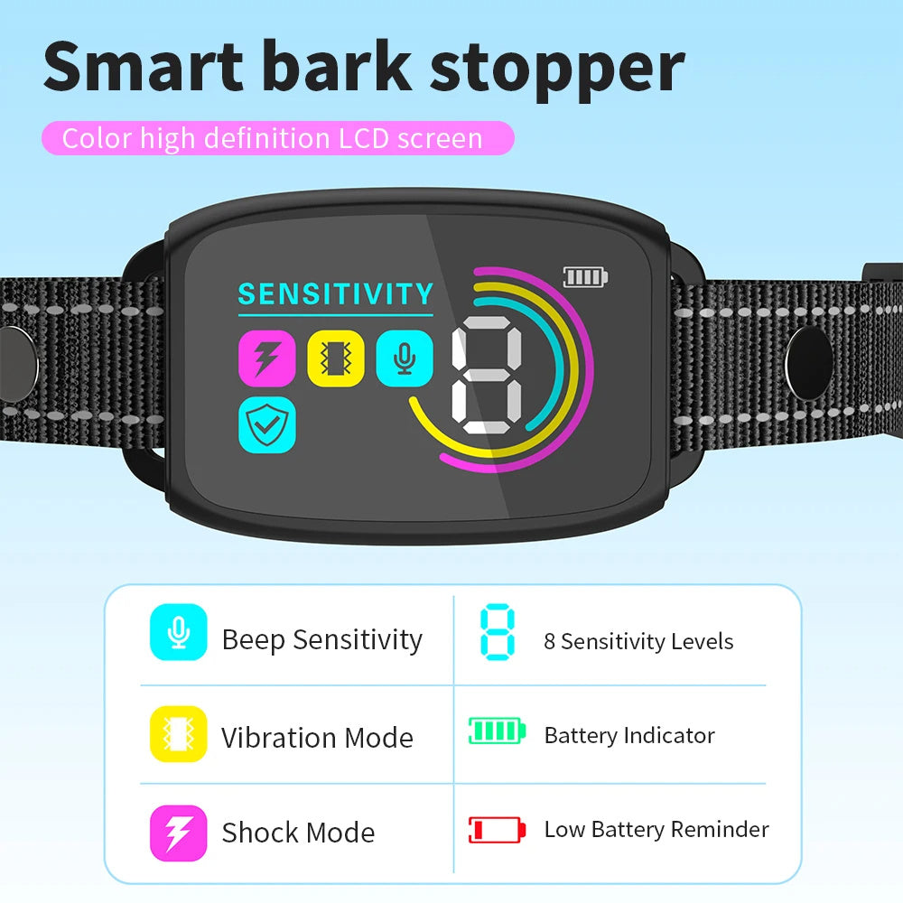 Smart Anti-Bark Dog Collar – Rechargeable Bark Control with HD Display & IP67 Waterproof Protection