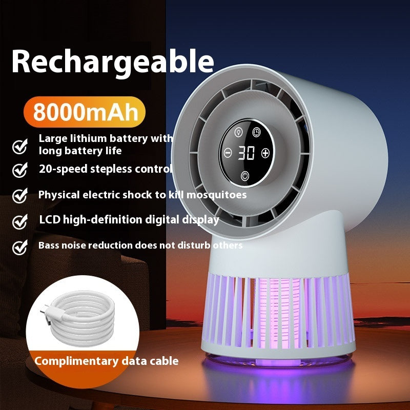 2-in-1 Mosquito Killer & Mini Desk Fan – USB Rechargeable Electric Insect Zapper with Night Light for Home & Outdoor Use