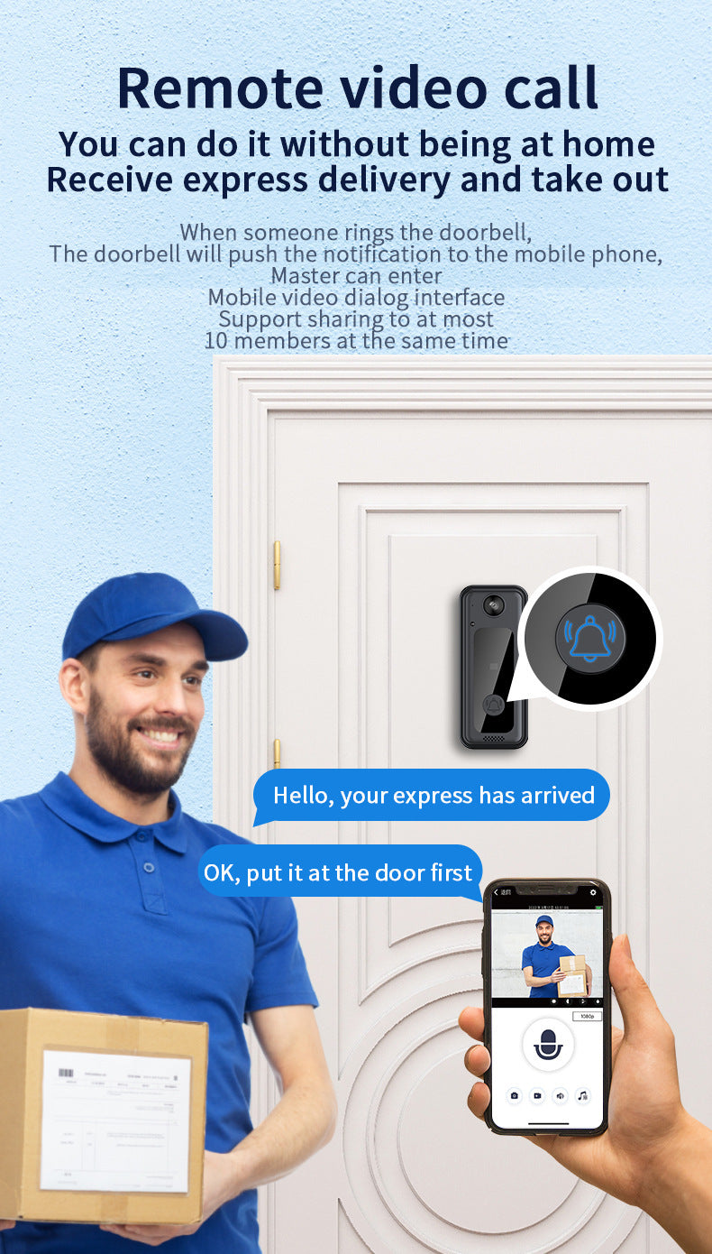 Wireless Smart WiFi Doorbell – Low Power Video Doorbell with Motion Alerts & Two-Way Audio