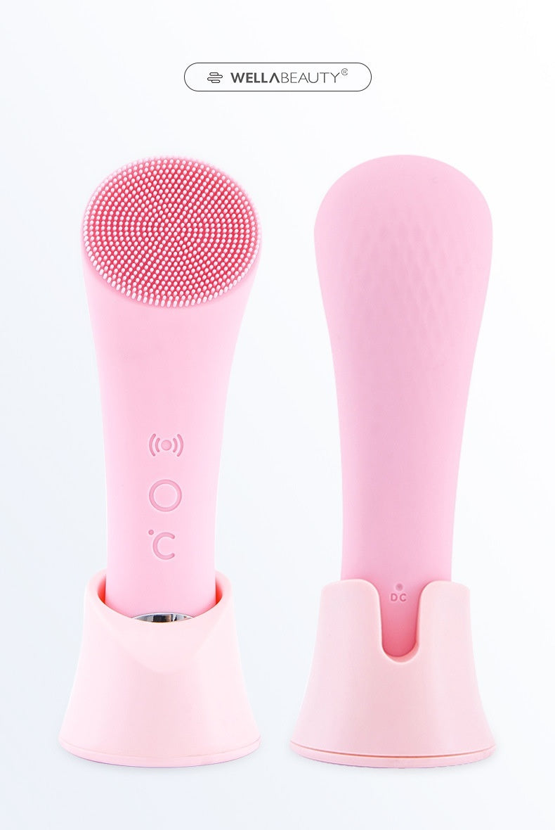 Electric Silicone Face Cleansing Brush, Vibration Heating