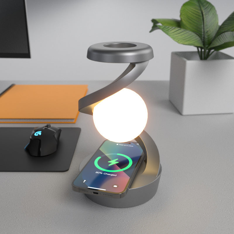 Rotating Moon Desk Lamp – Wireless Phone Charger & Touch Sensor Night Light