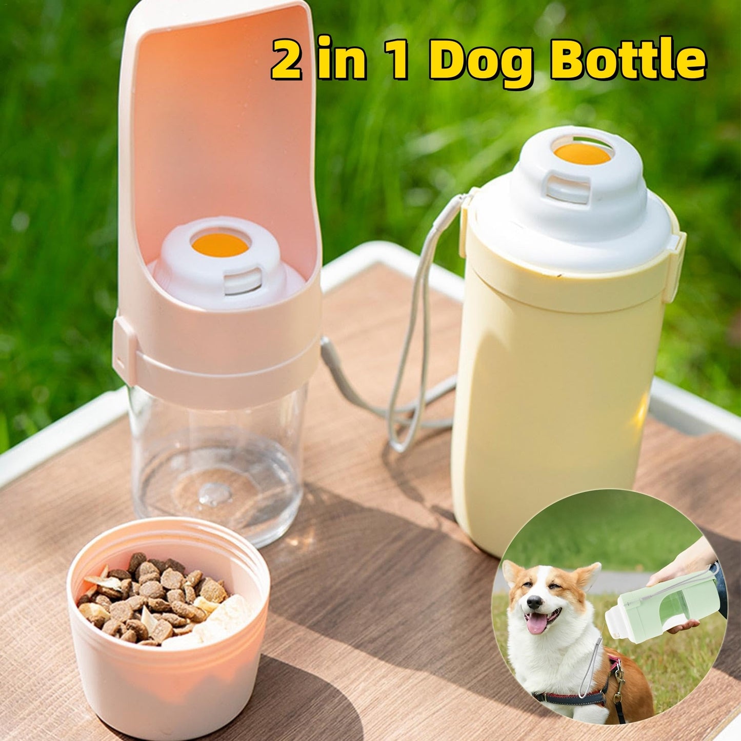 2-in-1 Travel Dog Water Bottle & Food Feeder – Portable Pet Dispenser for Outdoor Adventures