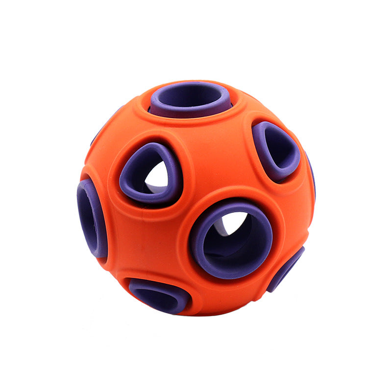Orange and purple ball-shaped toy on a white background