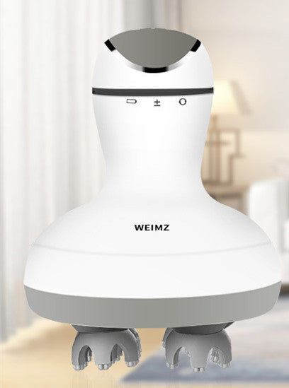 Rechargeable Electric Scalp Head Massager - White and gray device with  branding on a blurred background Electric Massagers