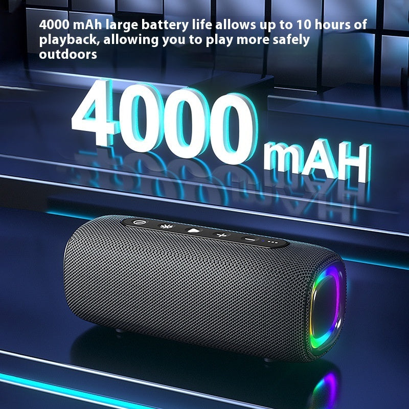 Portable speaker with 4000 mAh battery life display on a dark background