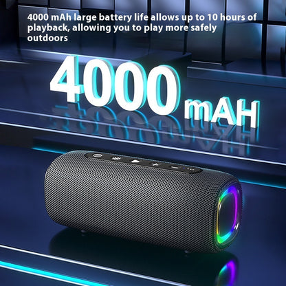 Portable speaker with 4000 mAh battery life display on a dark background