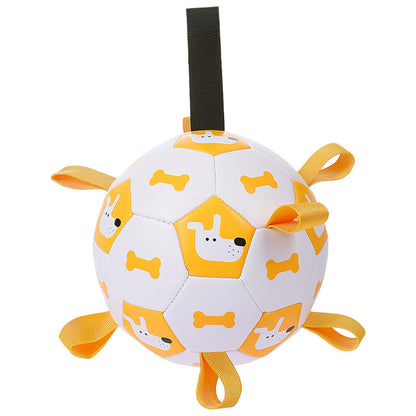 White and orange ball with dog and bone patterns on a white background