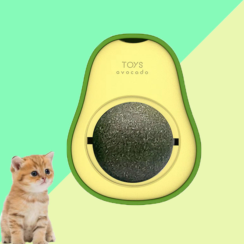 Avocado-shaped pet toy with a cat on a colorful background