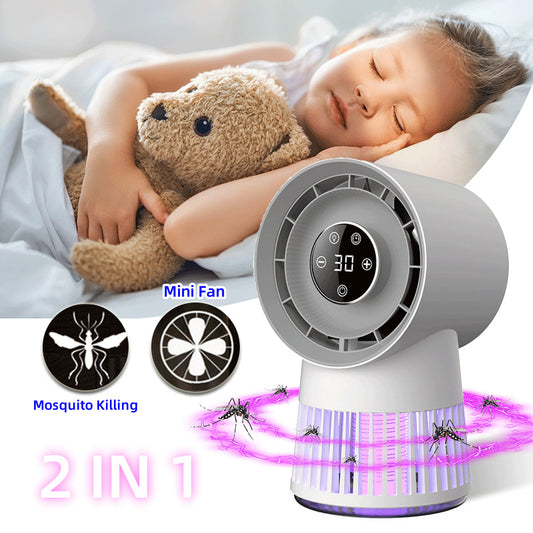 2-in-1 Mosquito Killer & Mini Desk Fan – USB Rechargeable Electric Insect Zapper with Night Light for Home & Outdoor Use