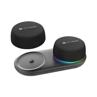 Black speakers with 'CAANKEI' branding on a white background