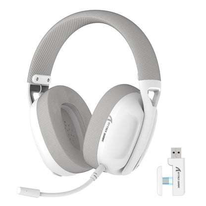 Triple-Mode Wireless Gaming Headset Microphone - White gaming headset with USB adapter on a white background
