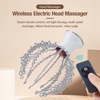 Wireless electric head massager with remote control on a beige background