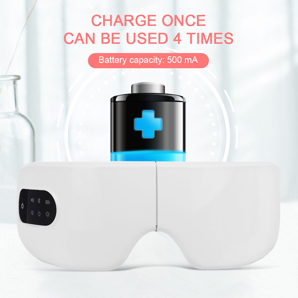 Eye Masks.
White electronic device with a black and blue component, featuring text about battery capacity.