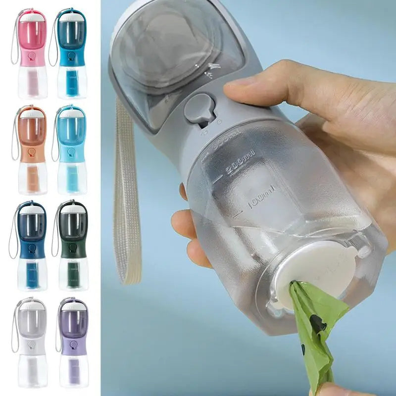 3-in-1 Portable Dog Water Bottle – Pet Cup with Food Container & Waste Bag Dispenser | Travel-Friendly Pet Accessory
