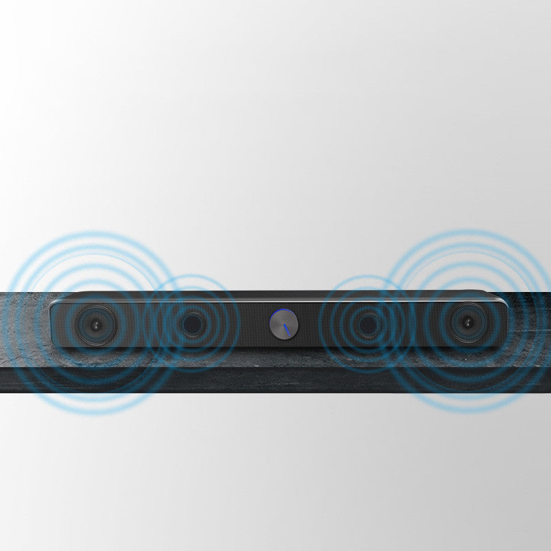 Soundbar with woofer and tweeter units on a white background