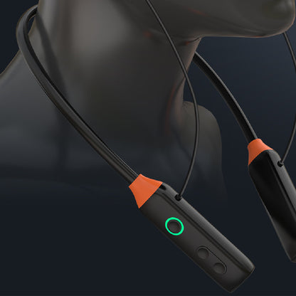 Wireless Neck-Mounted Monitor Studio Earphones - Black neck strap with orange accents on a dark background