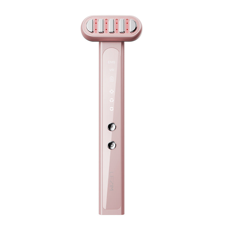 Pink handheld device with buttons on a white background