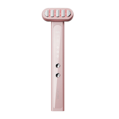 Pink handheld device with buttons on a white background