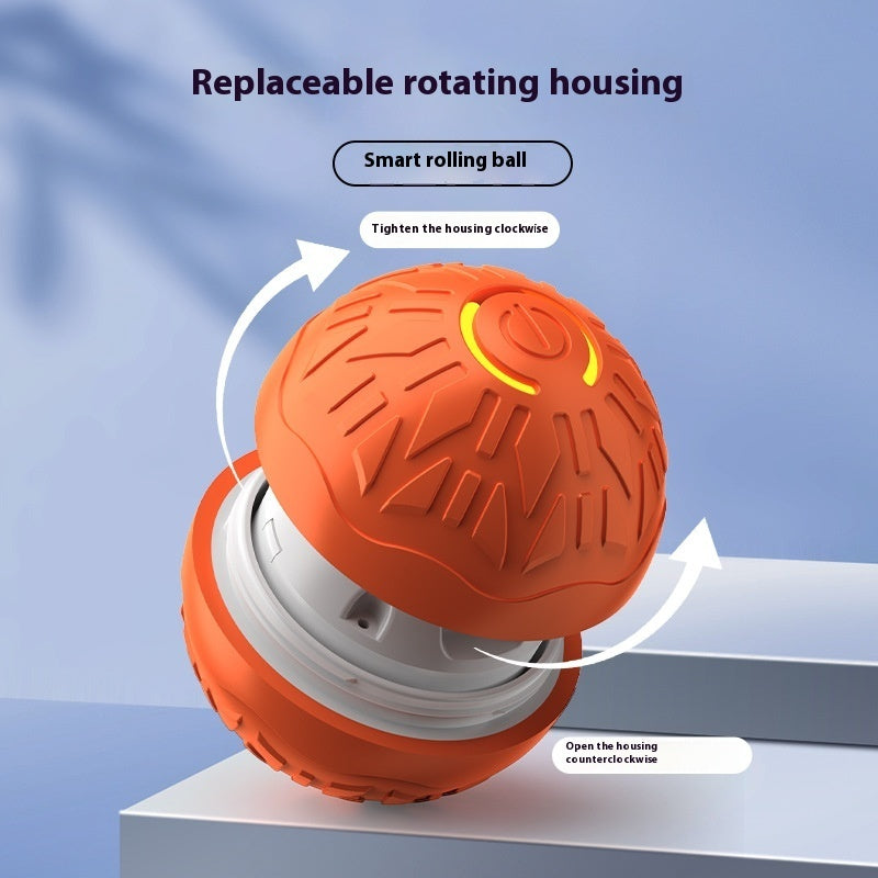 Orange smart rolling ball with replaceable rotating housing on a blue background