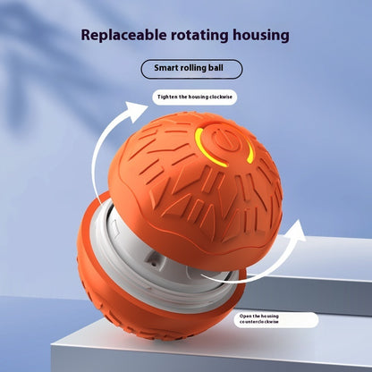 Orange smart rolling ball with replaceable rotating housing on a blue background