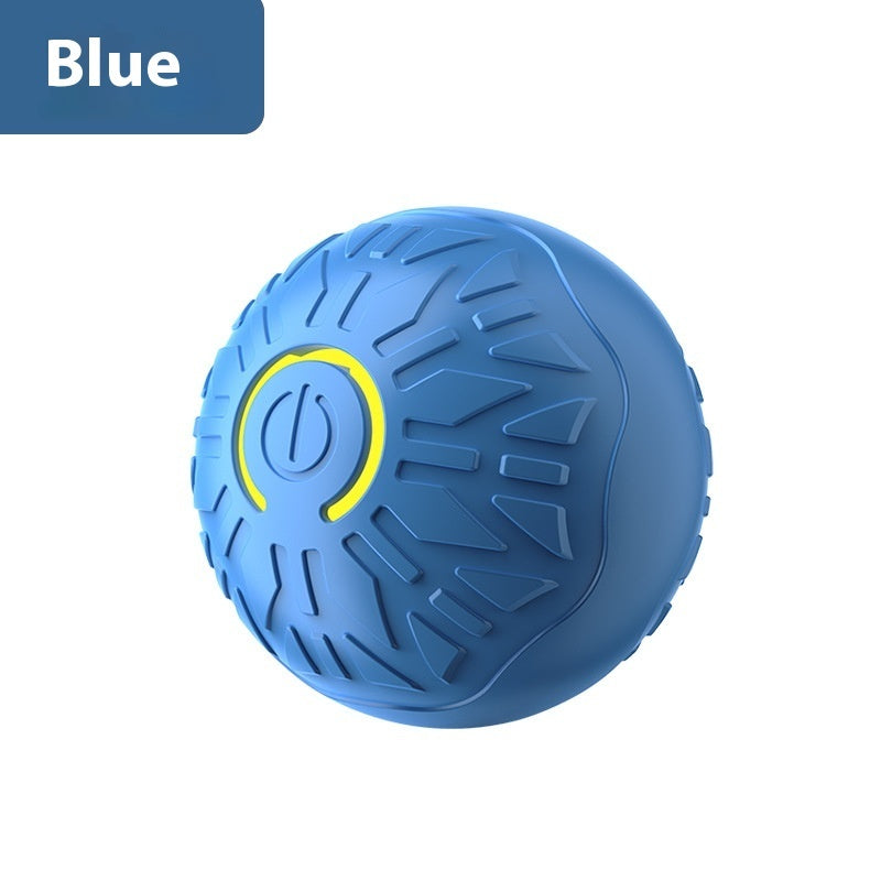 Blue massage ball with yellow accent on a white background