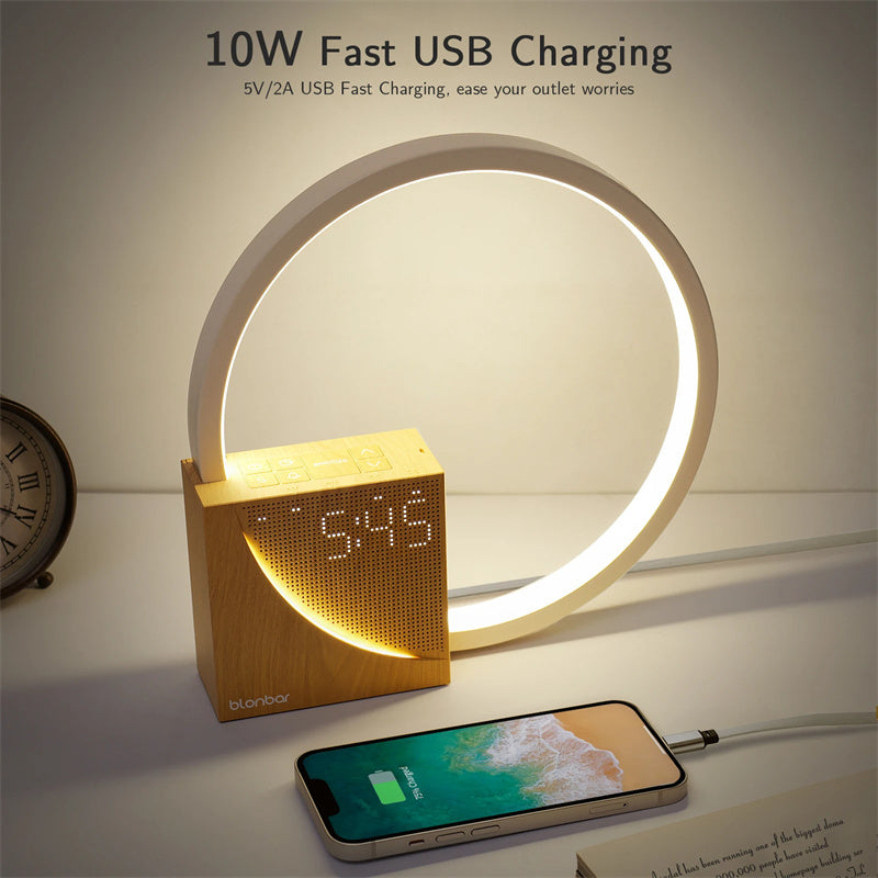 Touch Control Bedside Lamp with Natural Sounds, Alarm Clock & 3-Level Dimmable Light – Modern Nightstand Desk Lamp
