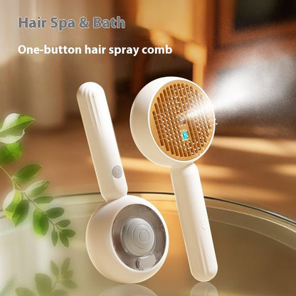 One-button hair spray comb with a blurred background
