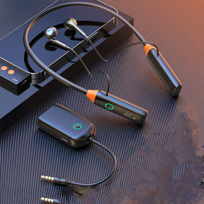 Wireless Neck-Mounted Monitor Studio Earphones - Wireless earbuds with charging case and accessories on a textured surface