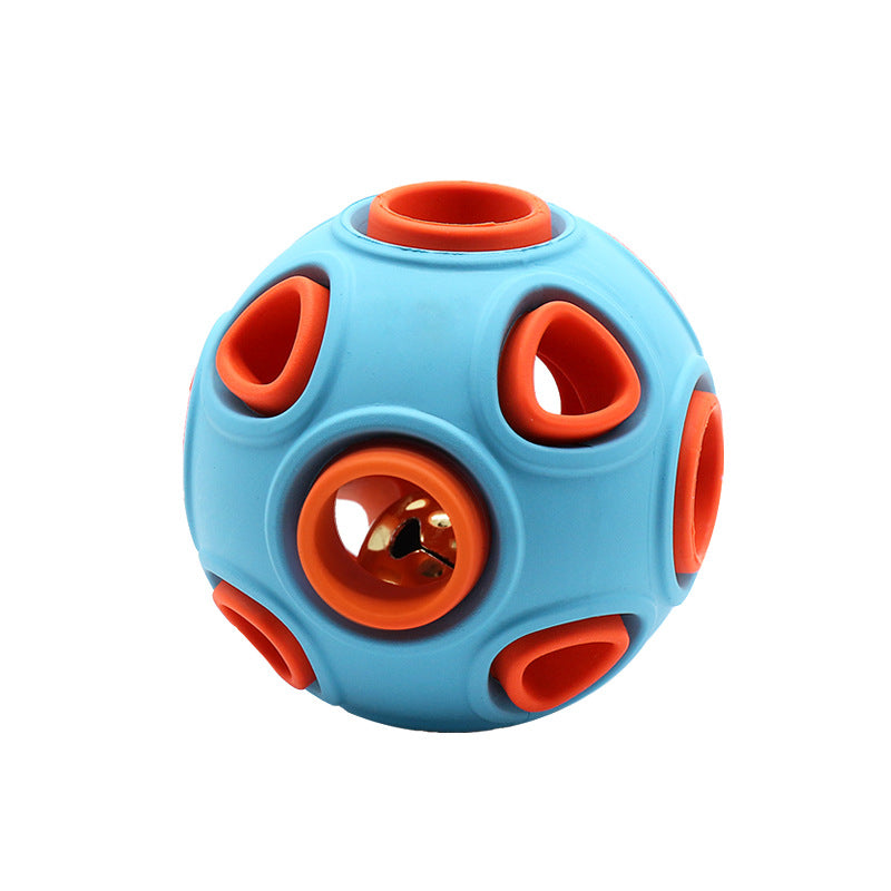 Blue and orange puzzle ball toy on a white background