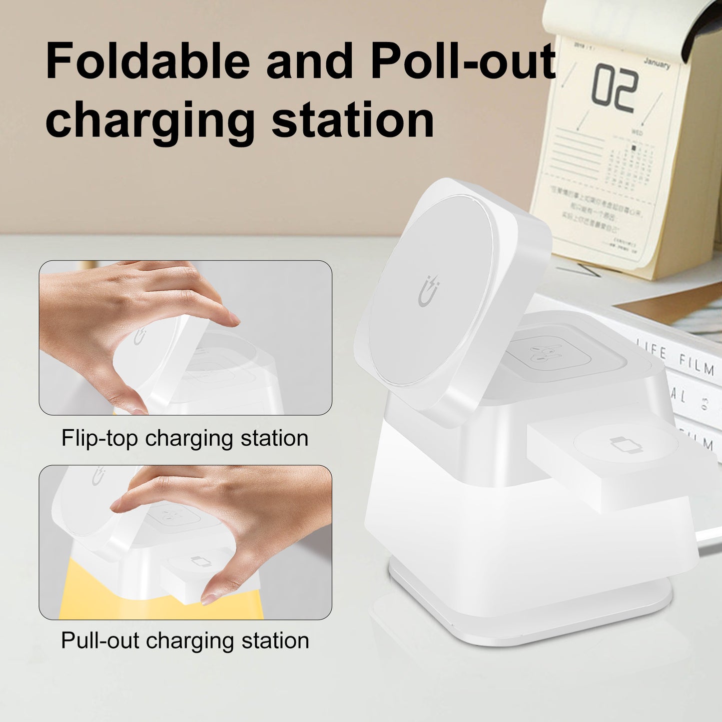 4-in-1 Rotatable Wireless Charging Stand with RGB Lights – Fast Magnetic Charger & Phone Holder for iPhone