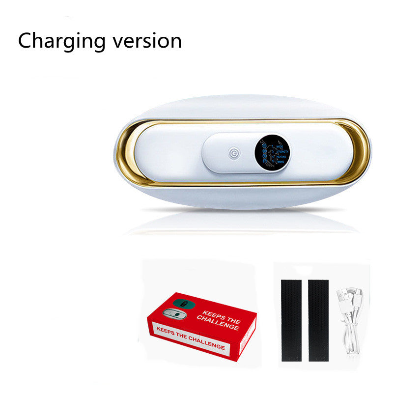 Electric Massagers White and gold electronic device with packaging and accessories on a white background