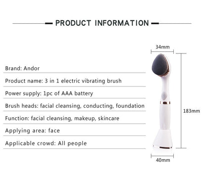 3-in-1 Facial Cleansing Brush – Deep Clean, Exfoliate & Massage