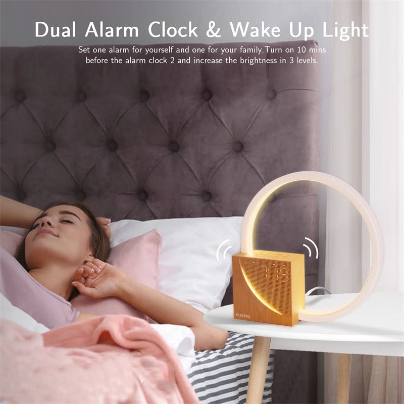 Touch Control Bedside Lamp with Natural Sounds, Alarm Clock & 3-Level Dimmable Light – Modern Nightstand Desk Lamp