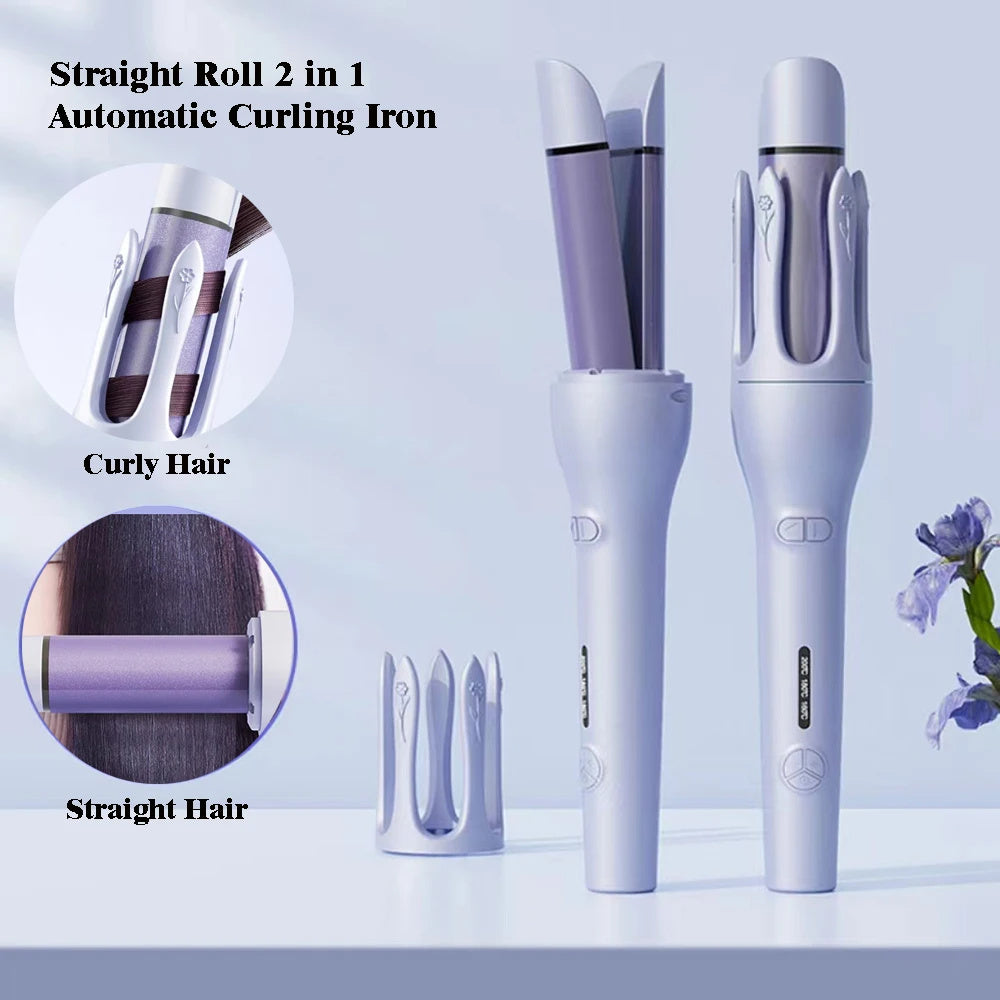2-in-1 Automatic Hair Curler & Straightener – Fast-Heating Ceramic Styling Tool with Negative Ions