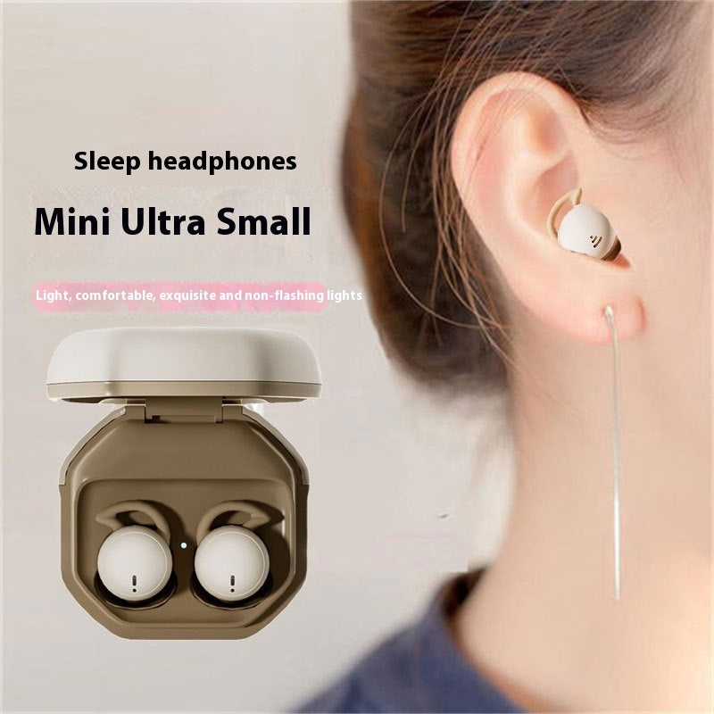 Ultra-Long Battery Bluetooth Sleep Headset - Sleep headphones with a charging case worn by a person, on a light background.