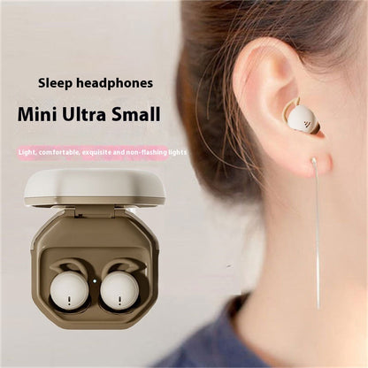 Ultra-Long Battery Bluetooth Sleep Headset - Sleep headphones with a charging case worn by a person, on a light background.