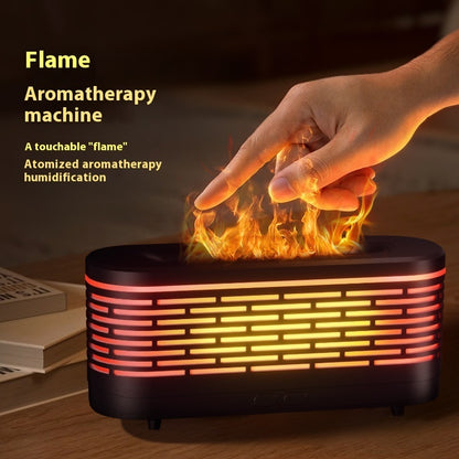 Flame aromatherapy machine with a hand touching the 'flame' on a dark background