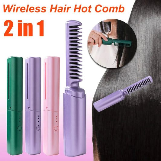 Wireless Hair Straightener & Curler Comb – Fast Heating & Negative Ion Brush
